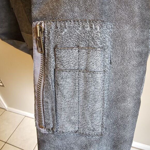 Vintage Leather Bomber Jacket Gray 80s 90s Flight A2 Style Mens S Top Gun Pilot - Picture 3 of 9